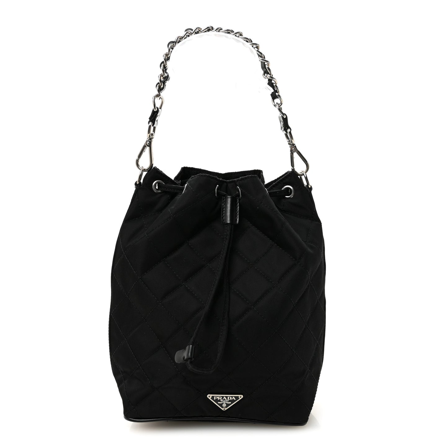 Tessuto Nylon Quilted Drawstring Bucket Bag Black
