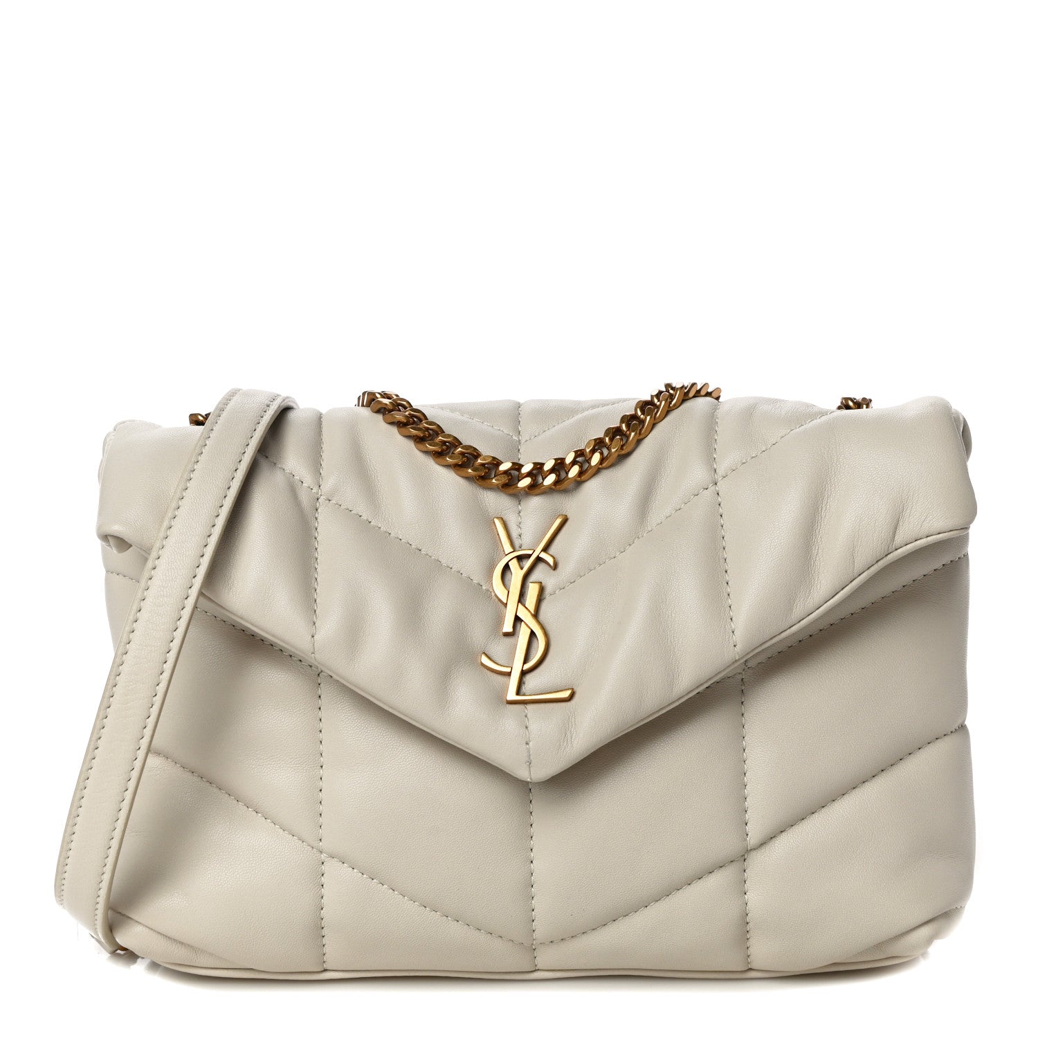 Saint Laurent Lambskin Quilted Toy Loulou Puffer Monogram Chain Satchel Crema Soft 1 of 14