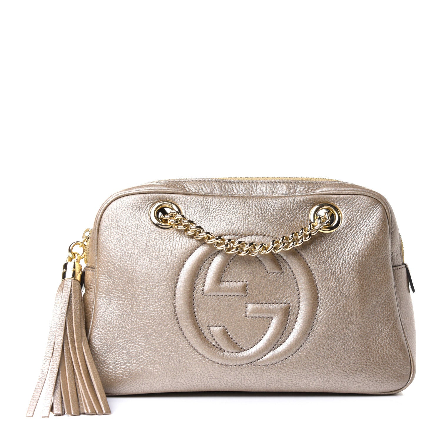 Gucci Metallic Pebbled Calfskin Small Soho Bowler Golden Beige 1 of 11