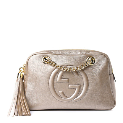 Gucci Metallic Pebbled Calfskin Small Soho Bowler Golden Beige 1 of 11