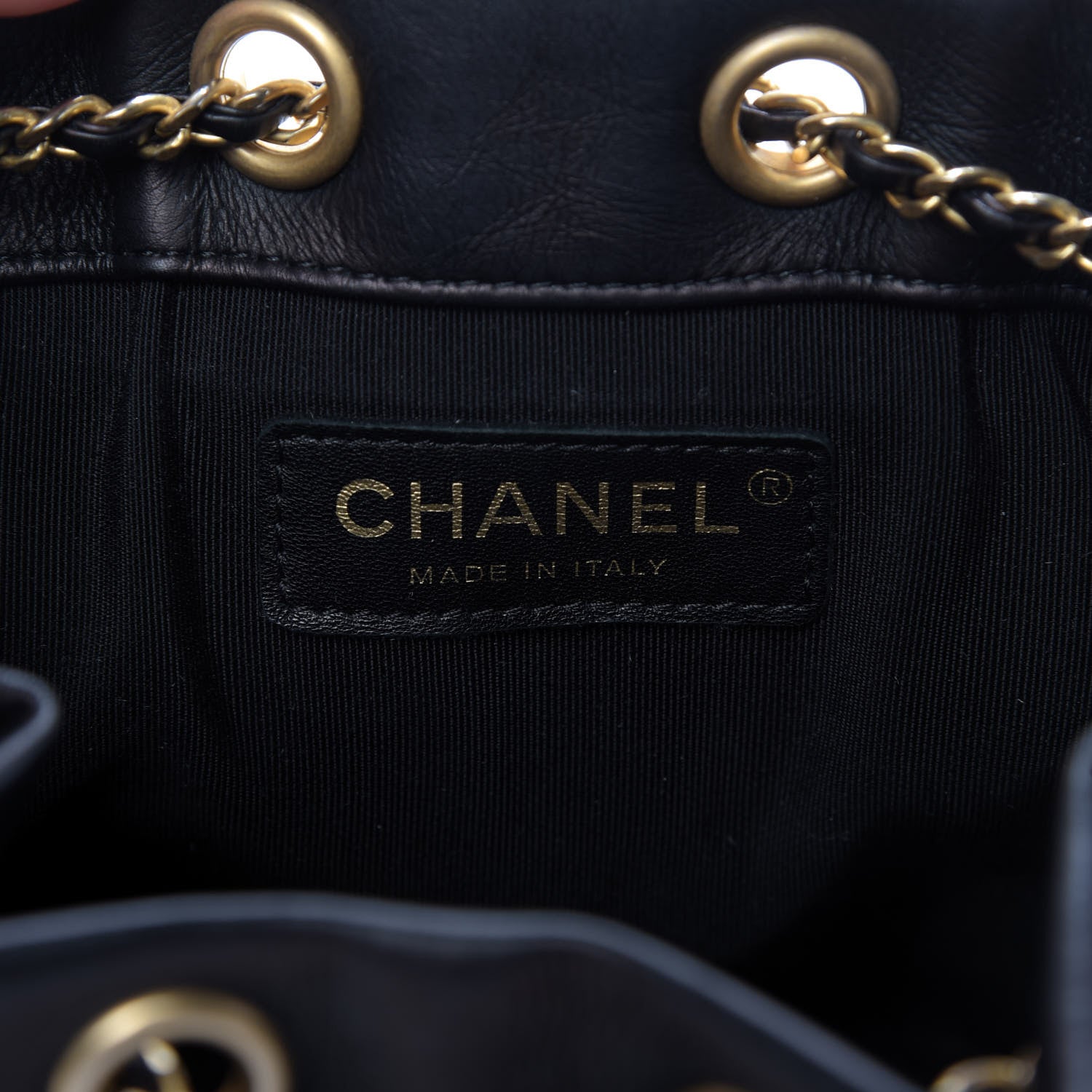 Chanel Iridescent Crumpled Calfskin Coco Pleats Small Drawstring Bag Black 8 of 9
