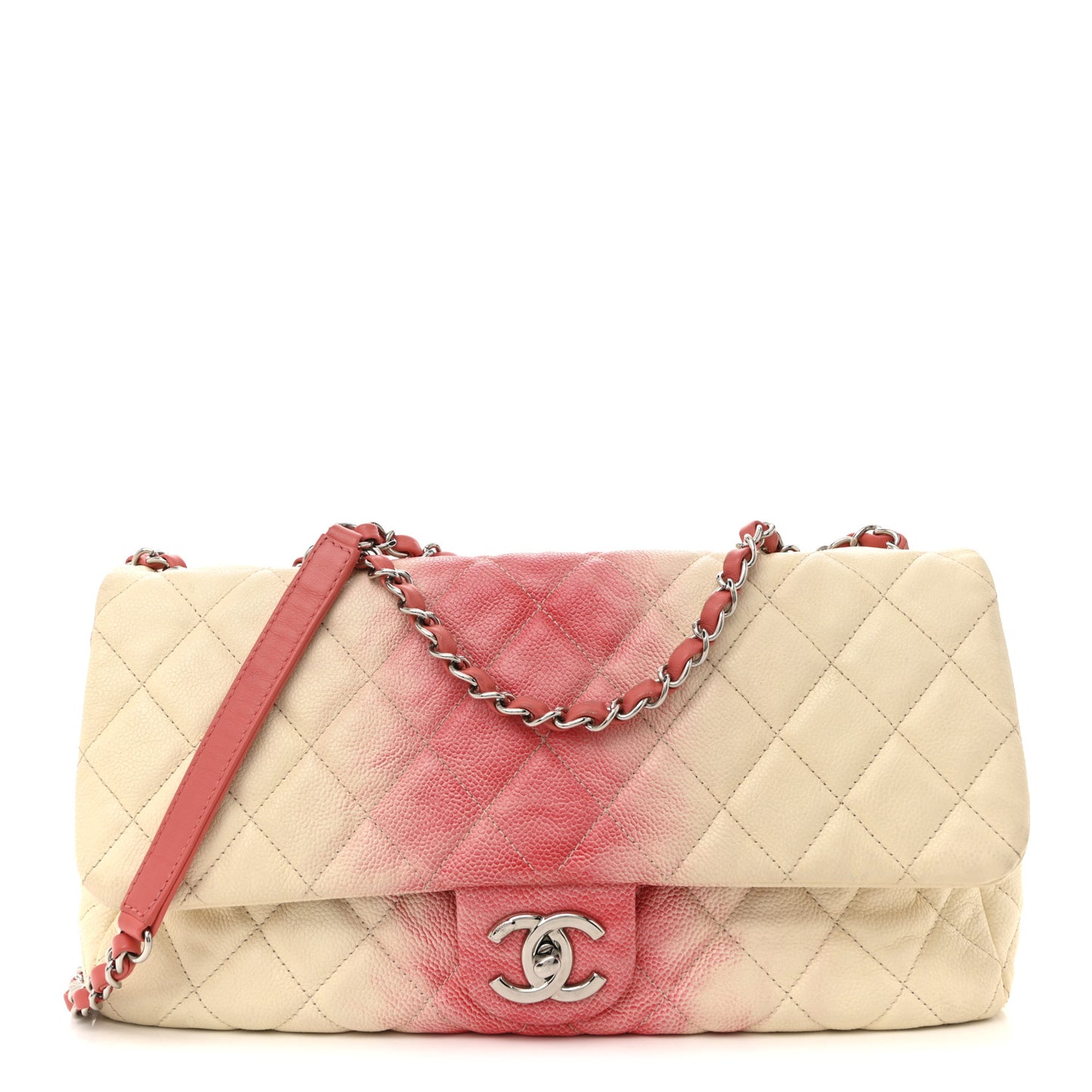 Caviar Quilted Ombre Jumbo Single Flap White Rose Pink