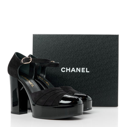 Chanel Patent Suede CC Platform Pumps 39.5 Black 10 of 10