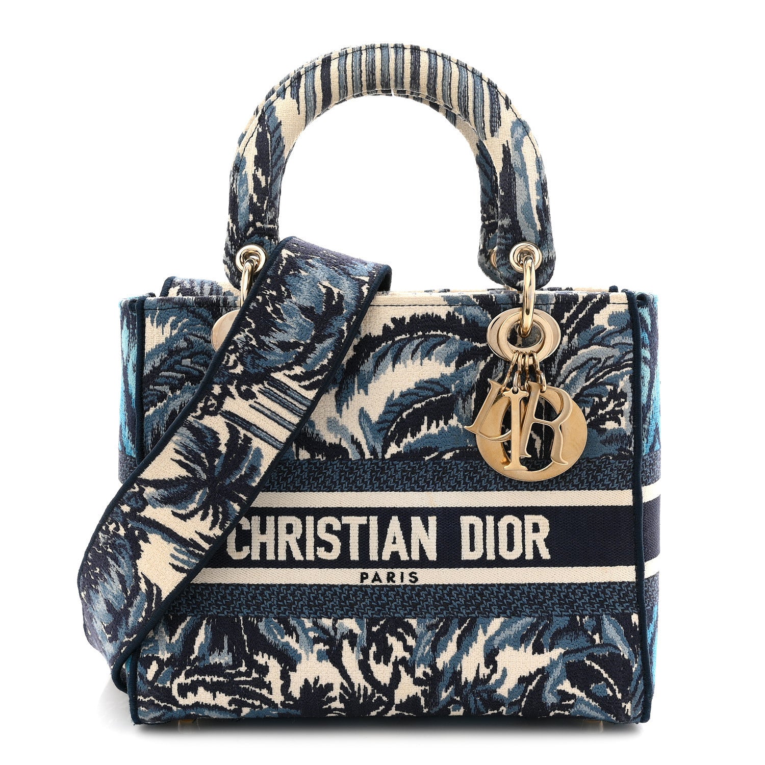 Christian Dior Canvas Embroidered Palm Tree Toile De Jouy Medium Lady D-Lite Blue 1 of 11