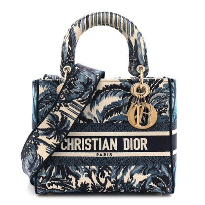 Christian Dior Canvas Embroidered Palm Tree Toile De Jouy Medium Lady D-Lite Blue 1 of 11