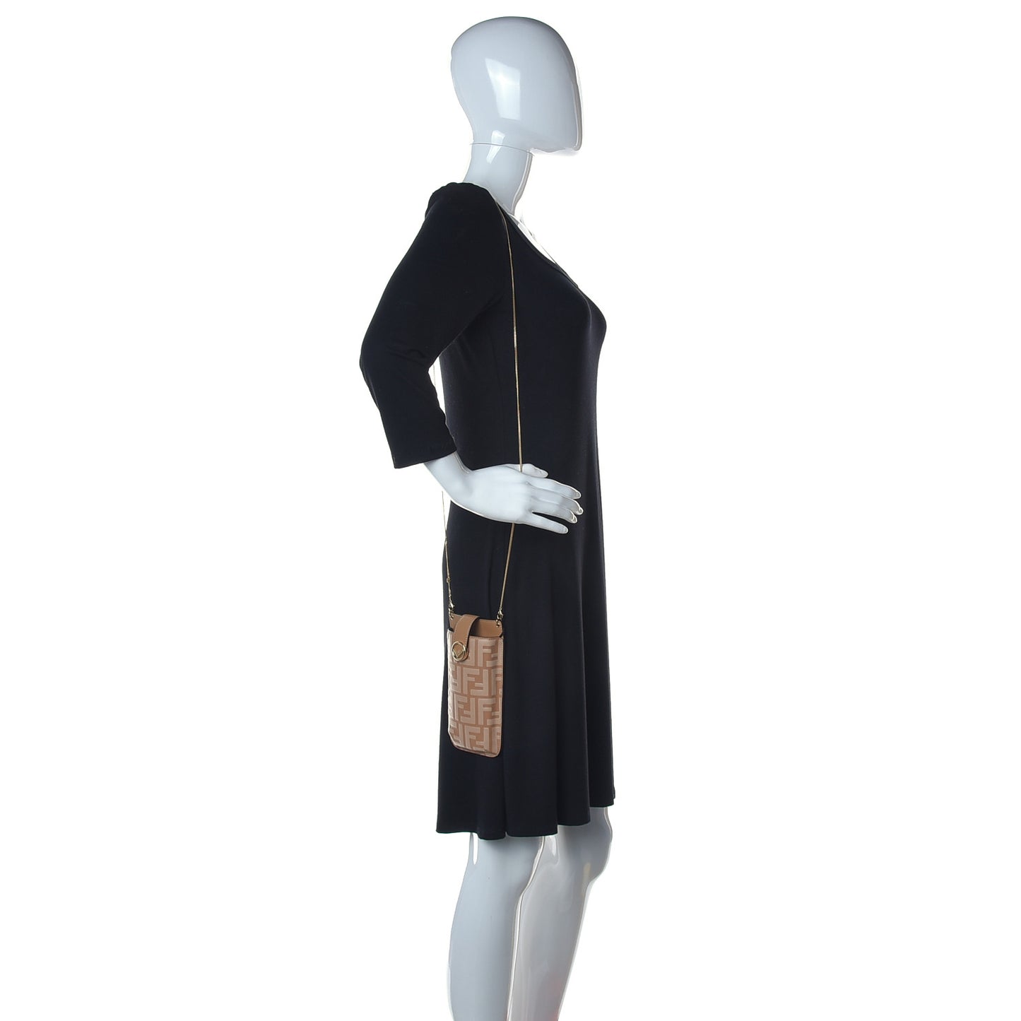 Vitello Termosport F is Fendi FF 1974 Embossed Phone Pouch Miele Scuro