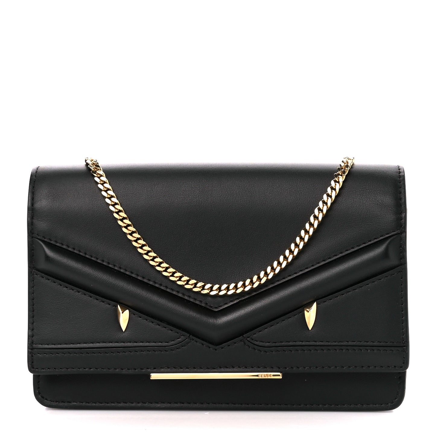 Vitello Century Eyebrow Monster Eyes Embossed Tube Wallet On Chain Black