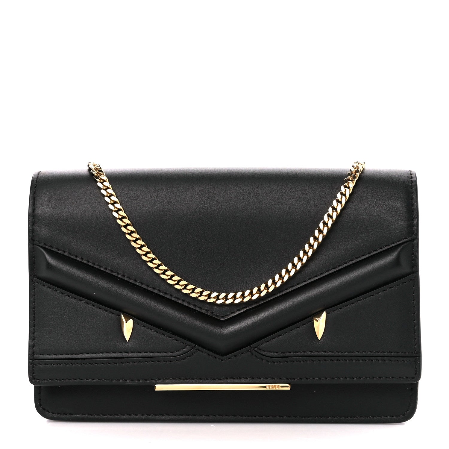 Fendi Vitello Century Eyebrow Monster Eyes Embossed Tube Wallet On Chain Black 1 of 15