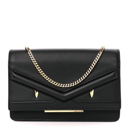 Fendi Vitello Century Eyebrow Monster Eyes Embossed Tube Wallet On Chain Black 1 of 15