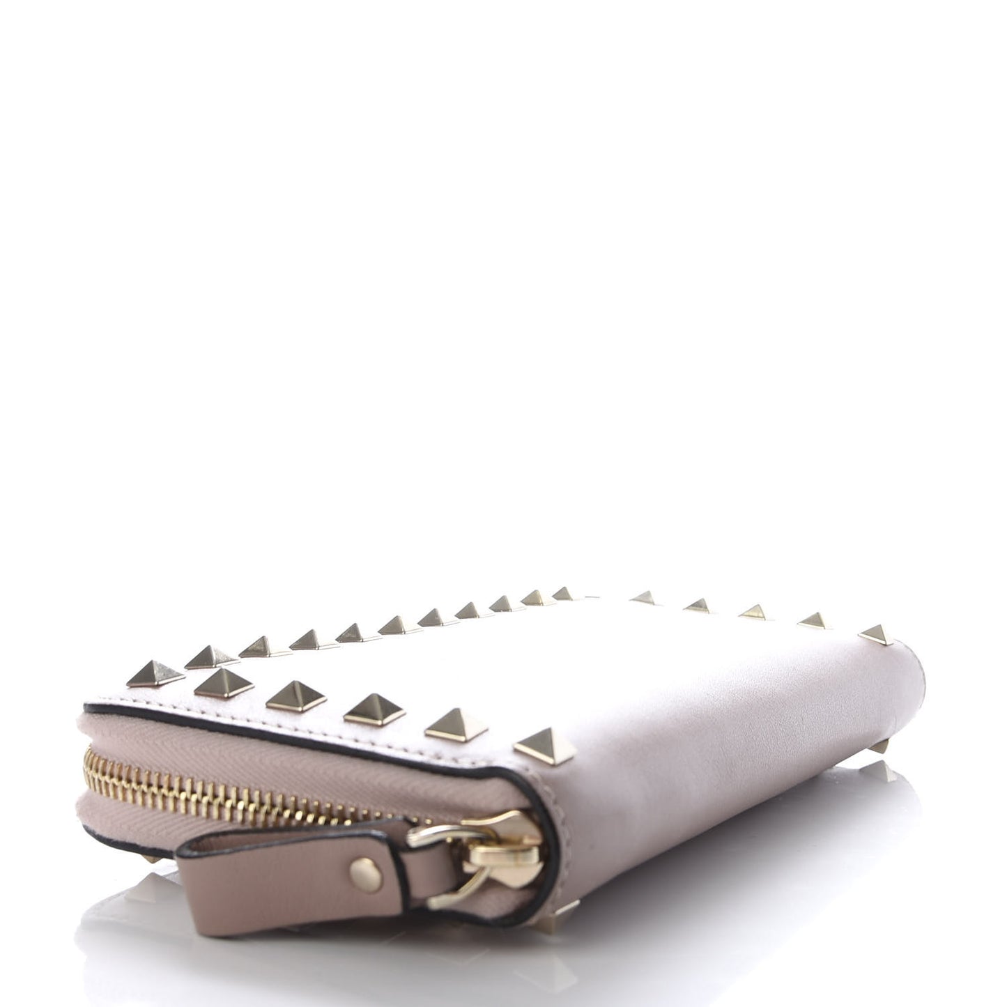 Calfskin Rockstud Zip Around Wallet Poudre