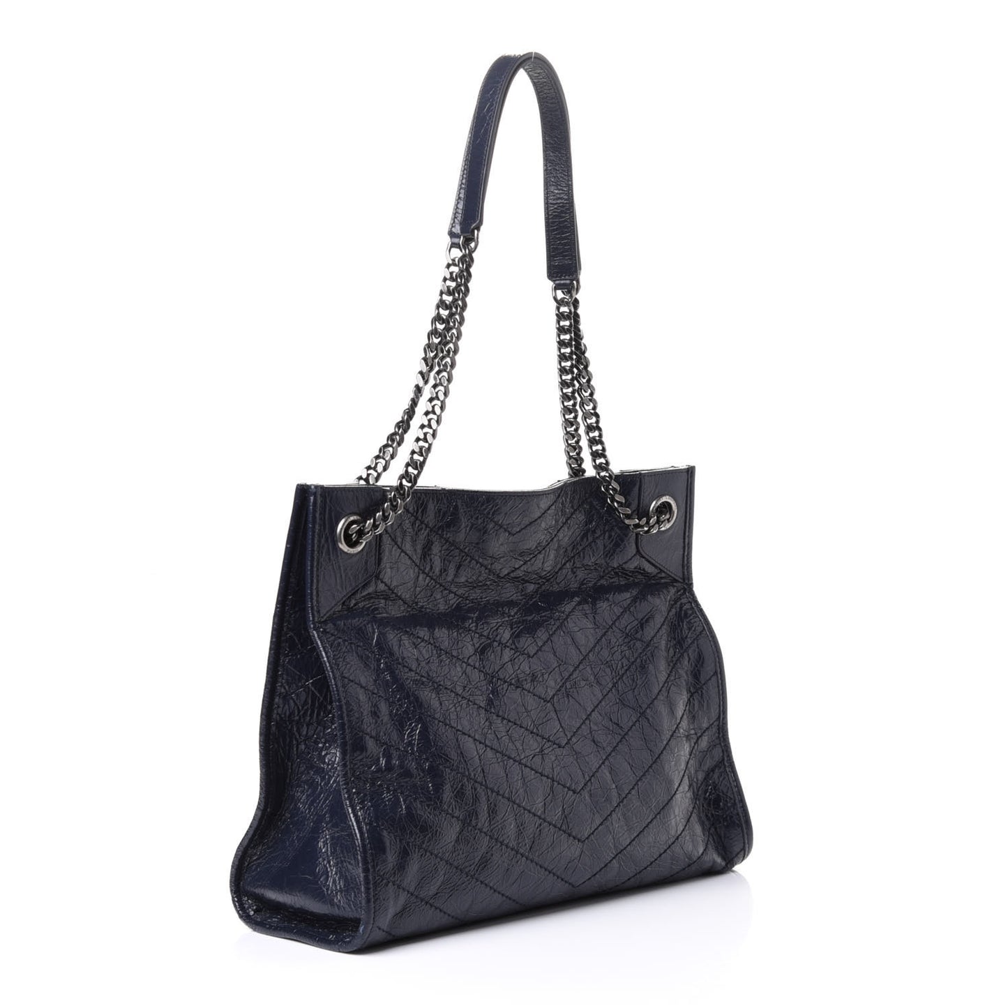 Crinkled Calfskin Matelasse Monogram Medium Niki Shopper Tote Deep Marine