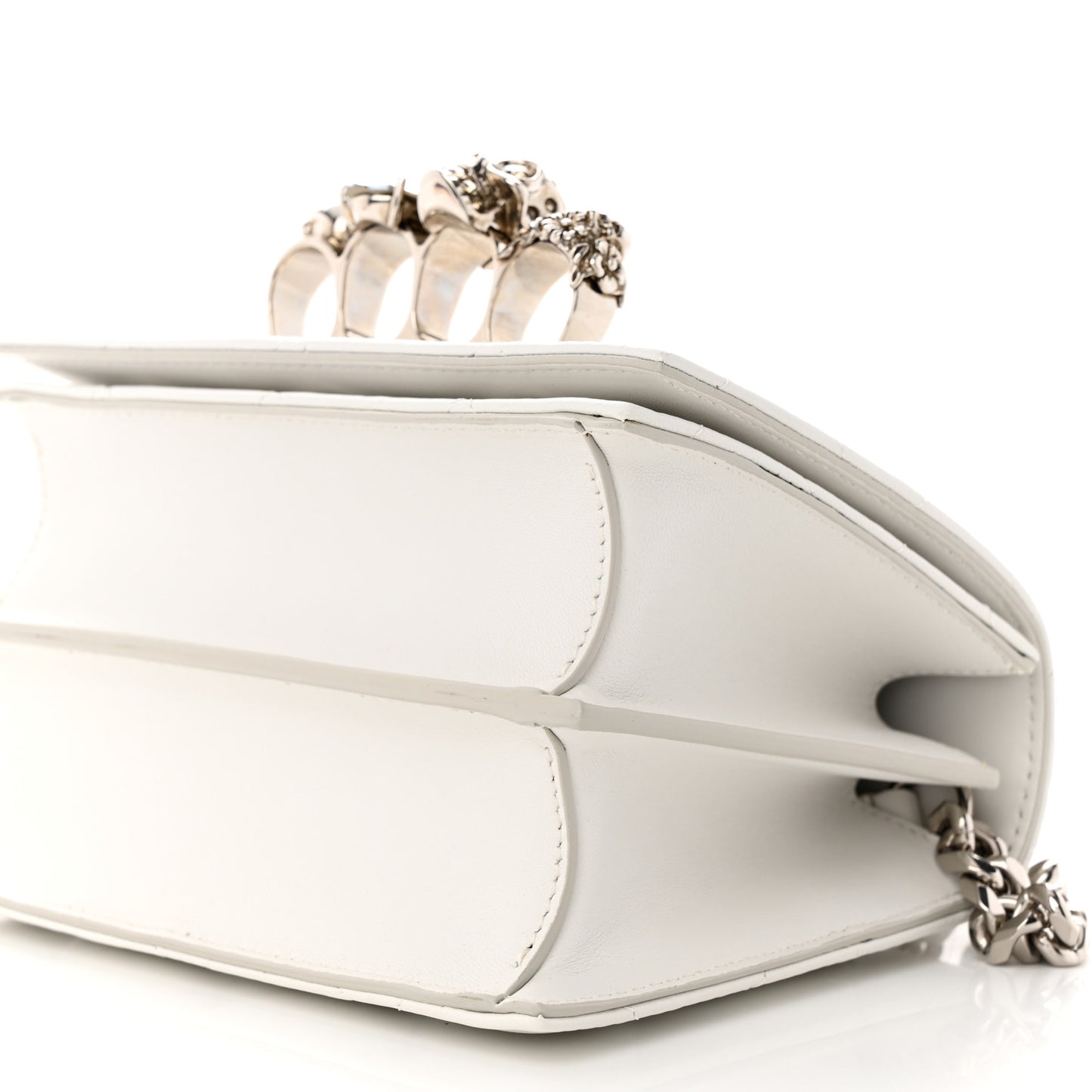 Lambskin Quilted Knuckle Shoulder Bag White