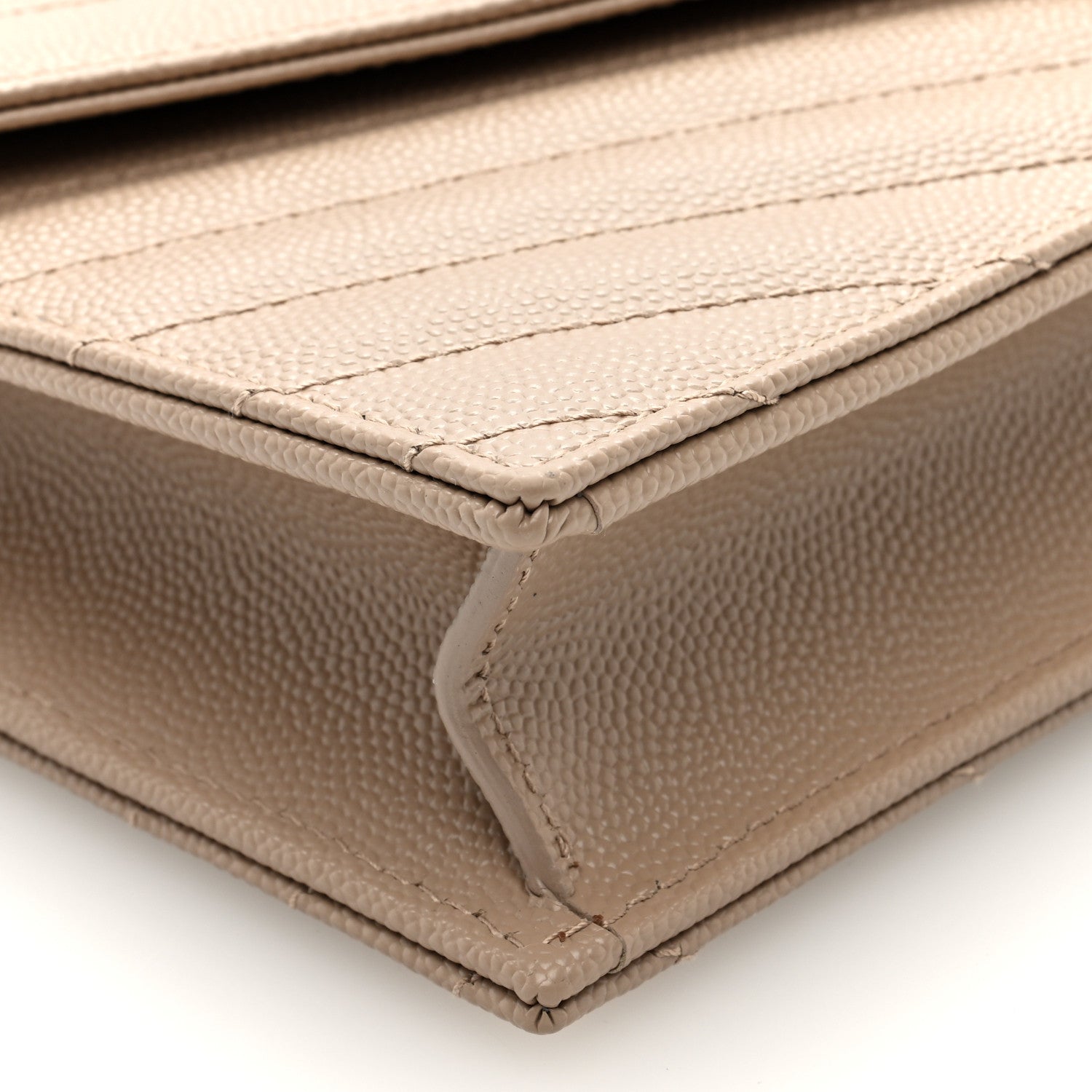 Saint Laurent Grain De Poudre Matelasse Chevron Monogram Envelope Chain Wallet Dark Beige 8 of 10