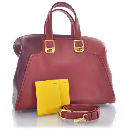 Fendi Vitello Capra Alabama Colorblock Large Chameleon Tote Ciliegia Bordeaux Ruby 3 of 11