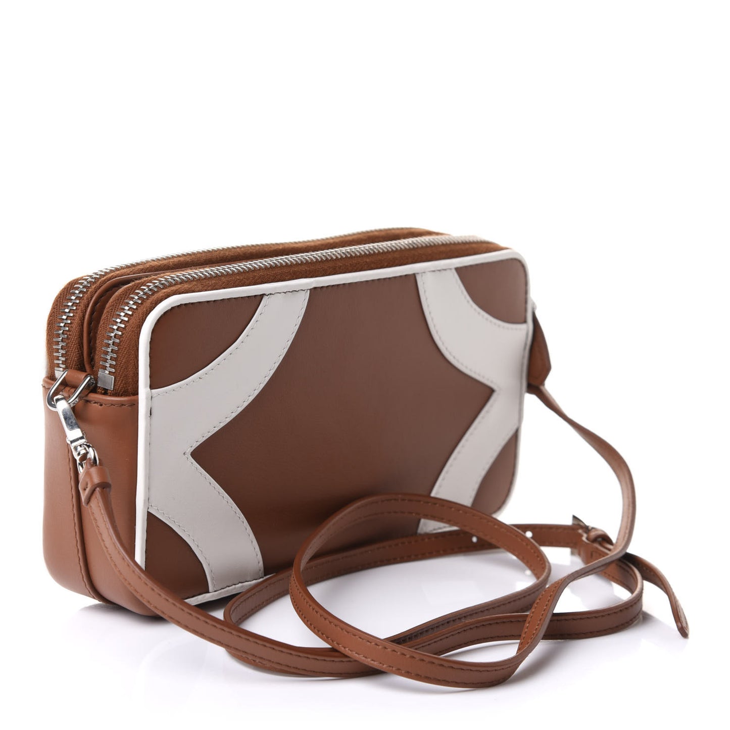 Soft Calfskin Mini Double Zip Crossbody Bag Cognac White