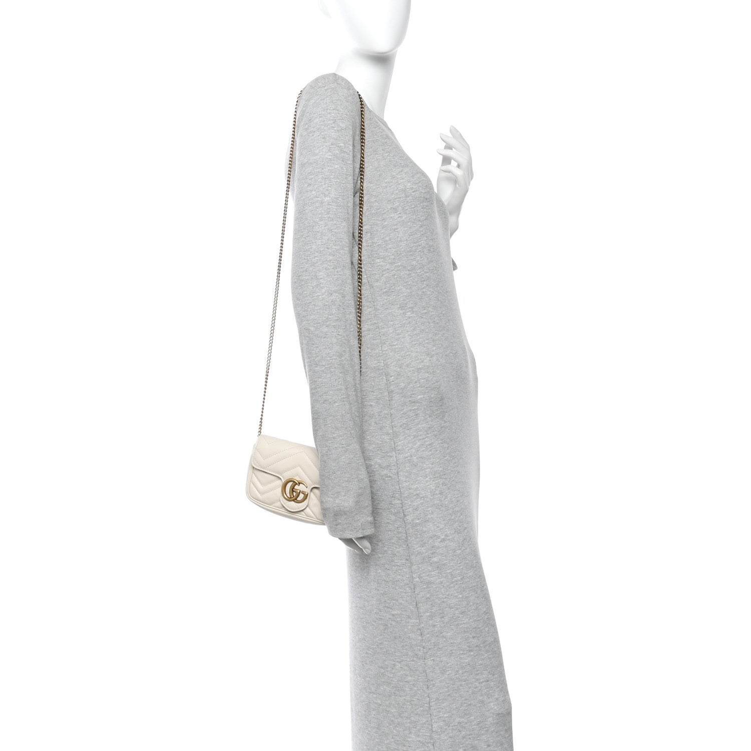 Gucci Calfskin Matelasse Super Mini GG Marmont Shoulder Bag White 2 of 10