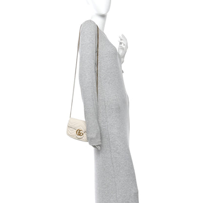 Gucci Calfskin Matelasse Super Mini GG Marmont Shoulder Bag White 2 of 10