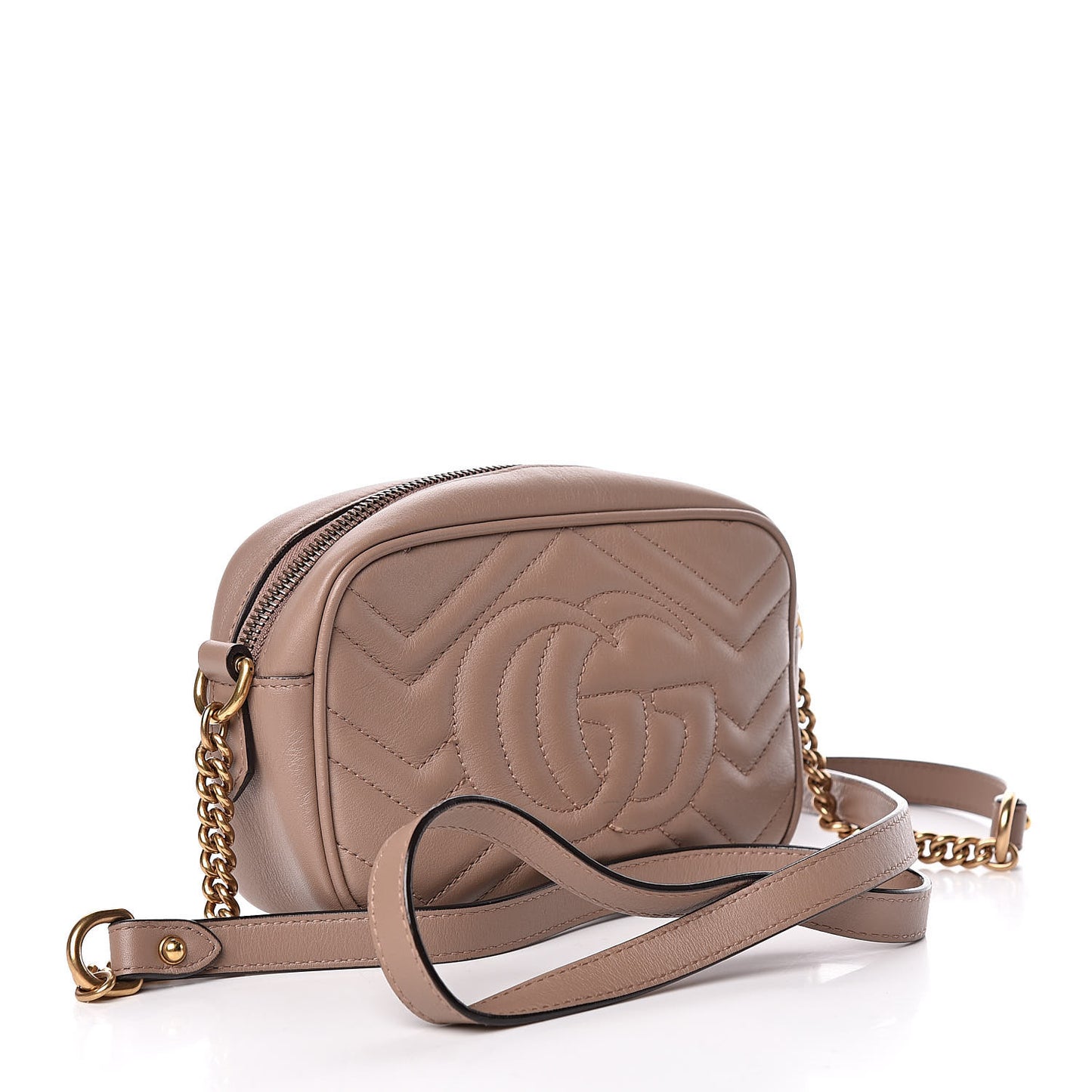 Calfskin Matelasse Mini GG Marmont Chain Shoulder Bag Nude