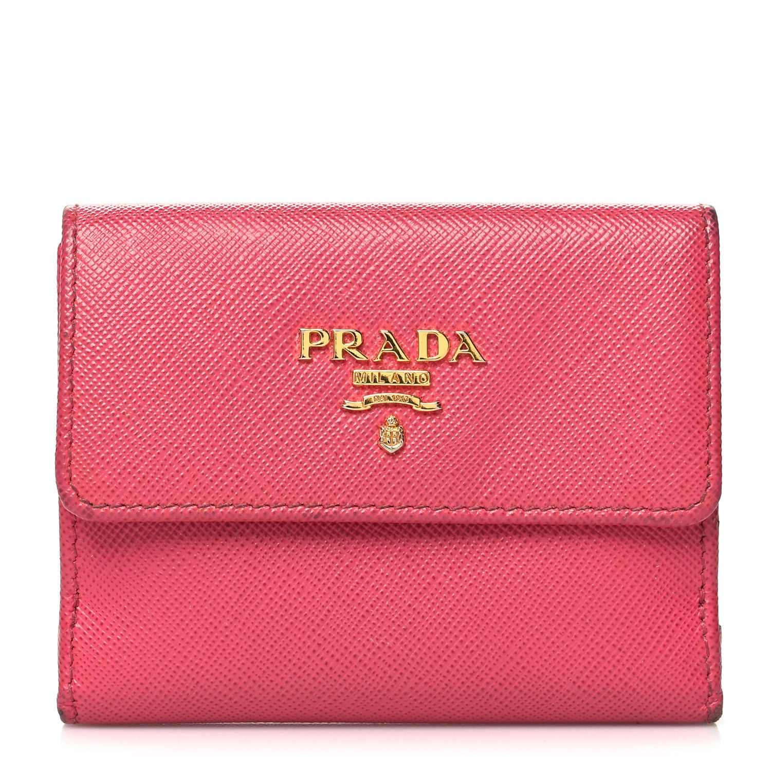 Prada Saffiano Tri Fold Compact Wallet Peonia 1 of 15