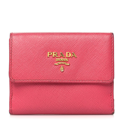 Prada Saffiano Tri Fold Compact Wallet Peonia 1 of 15