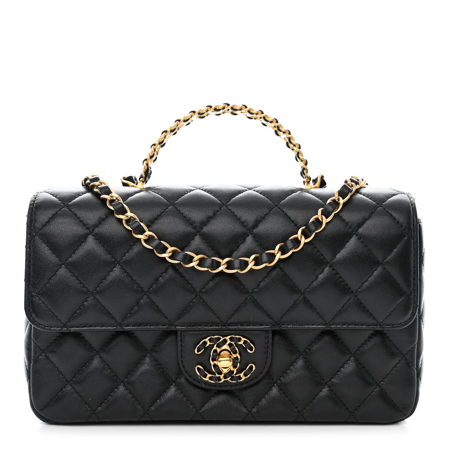 Lambskin Quilted Small Strass On Top Flap Bag Black
