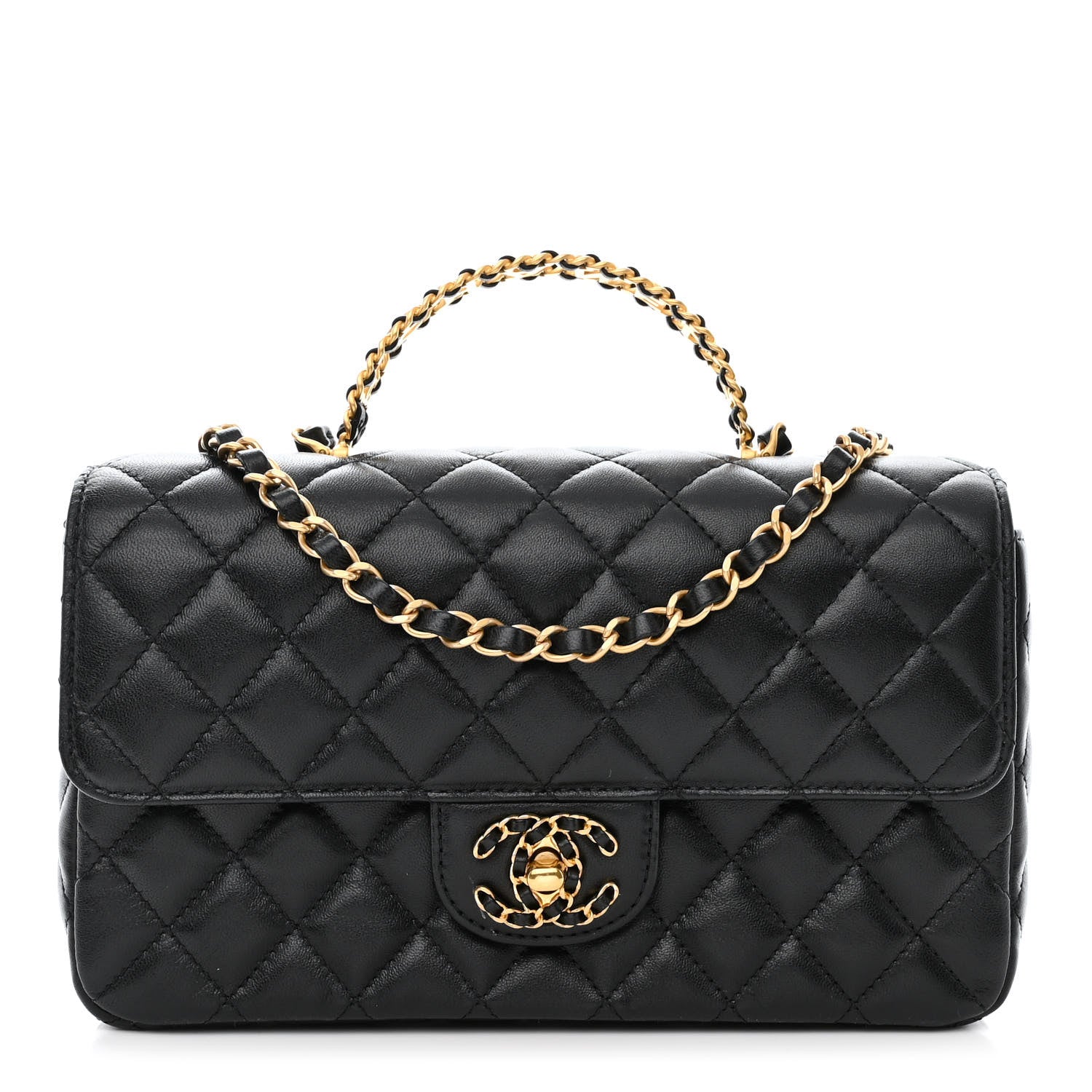 Chanel Lambskin Quilted Small Strass On Top Flap Bag Black 1 of 12