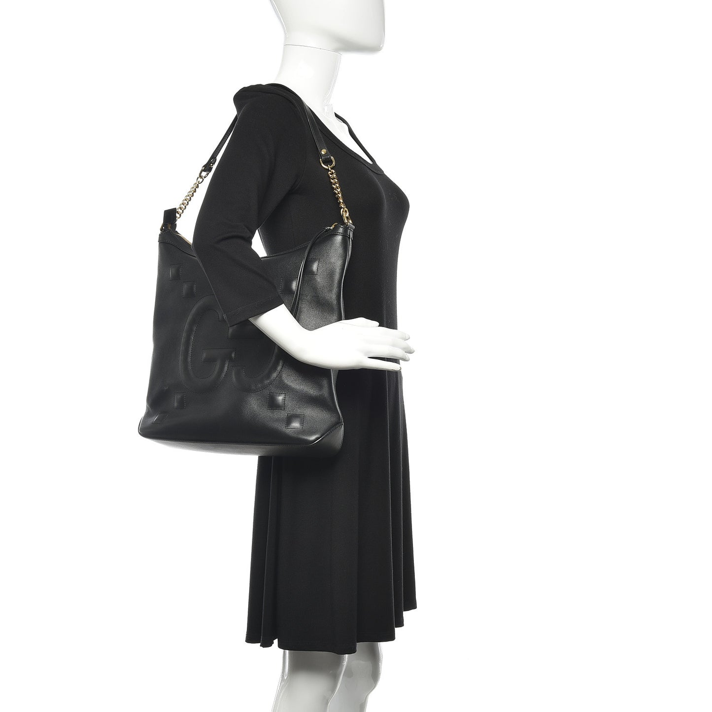 Apollo Calfskin GG Dadini Embroidered Chain Hobo Black