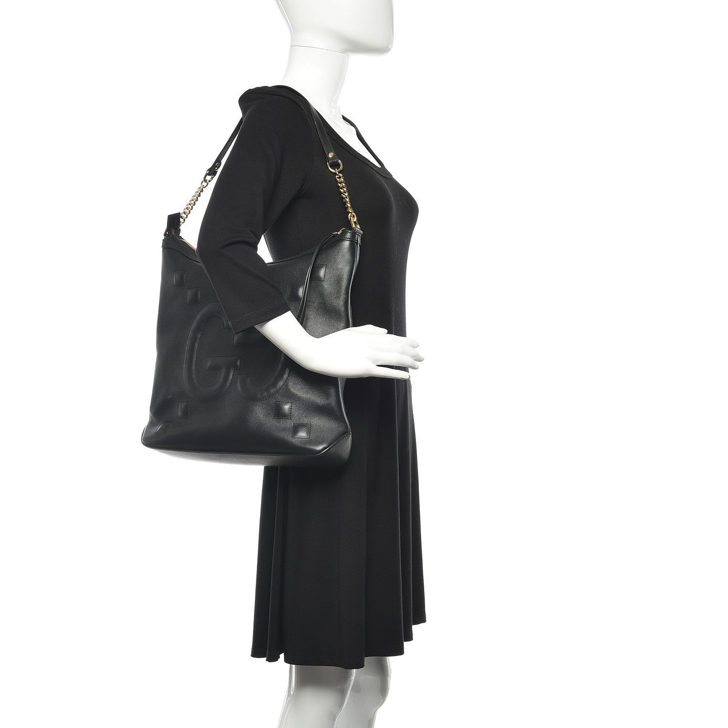 Gucci Apollo Calfskin GG Dadini Embroidered Chain Hobo Black 2 of 12