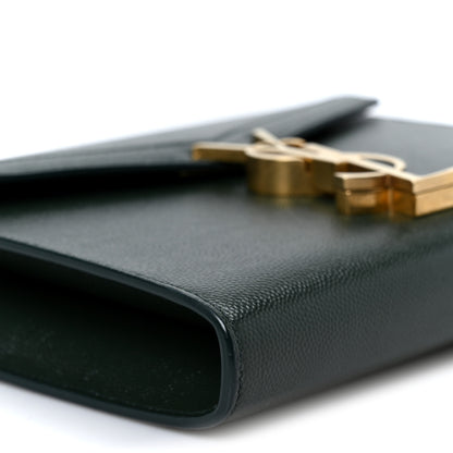 Saint Laurent Grain De Poudre Monogram Cassandra Chain Wallet Dark Green 9 of 10