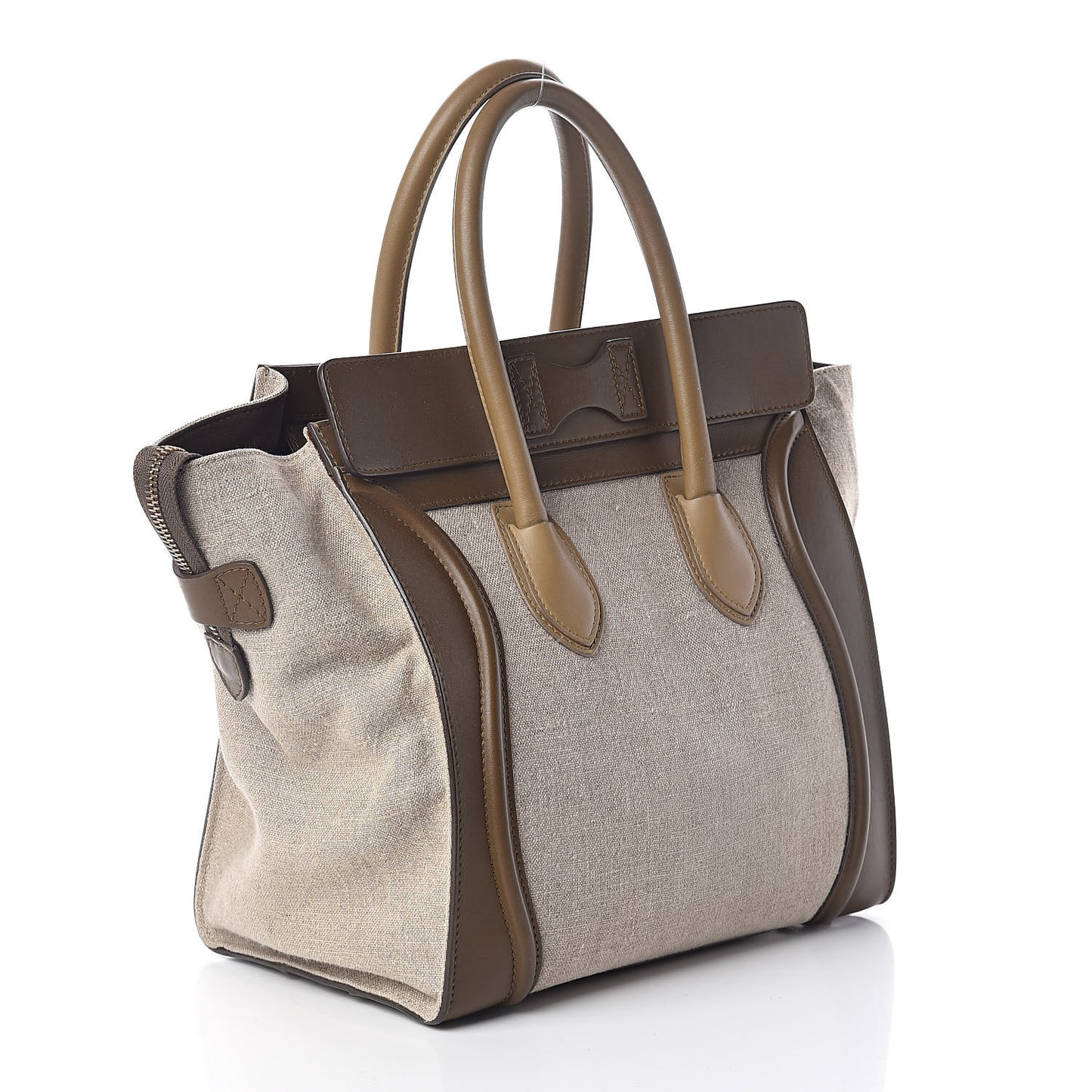 Natural Canvas Smooth Calfskin Mini Luggage Brown