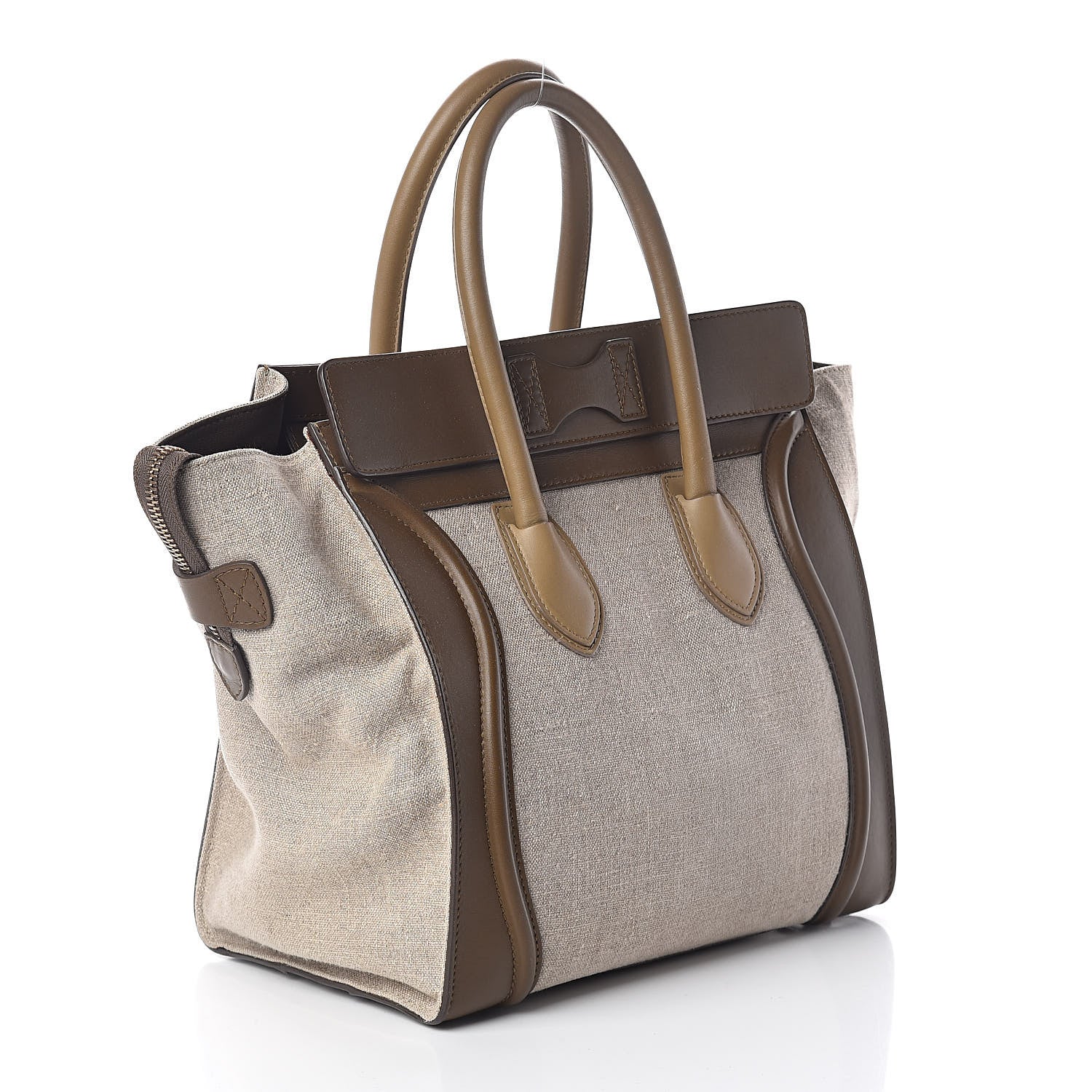 Celine Natural Canvas Smooth Calfskin Mini Luggage Brown 3 of 9