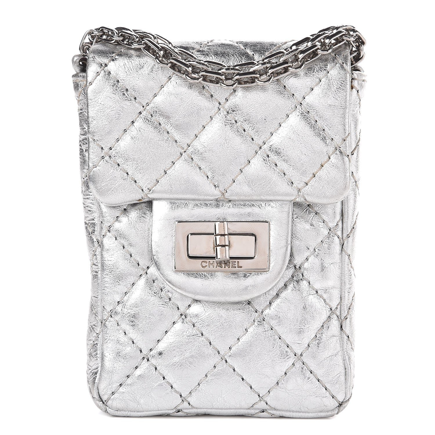 Chanel Metallic Aged Calfskin Quilted 2.55 Reissue Phone Case Silver 1 of 10