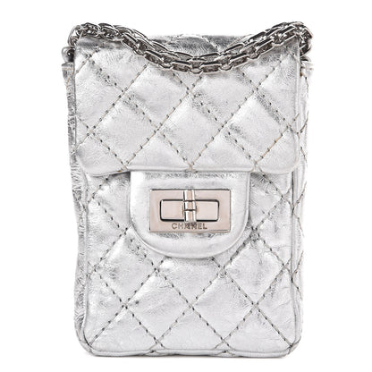 Chanel Metallic Aged Calfskin Quilted 2.55 Reissue Phone Case Silver 1 of 10