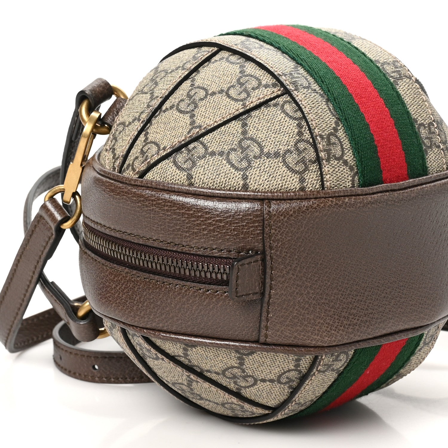Gucci GG Supreme Monogram Textured Dollar Calfskin Web Mini Ophidia Basketball Shaped Shoulder Bag Beige Ebony New Acero 9 of 10