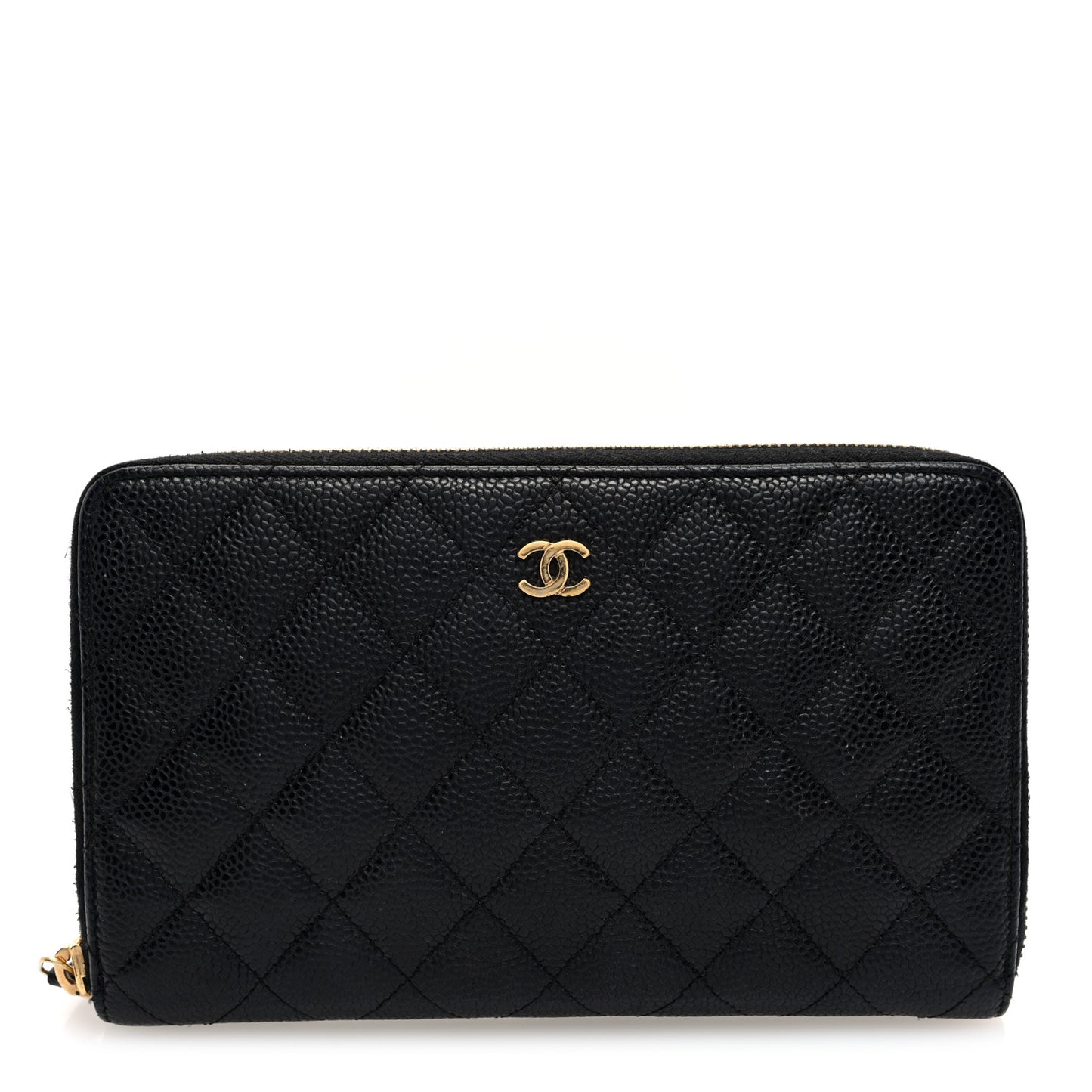 Caviar Quilted Large Zip Around Organizer Wallet Black