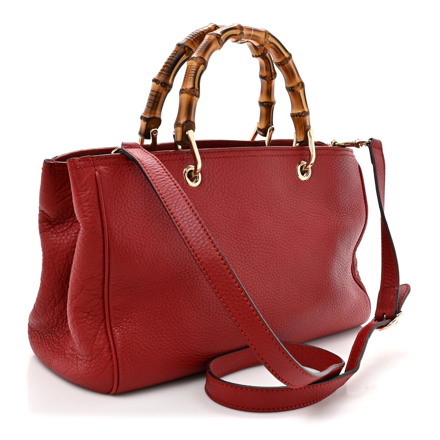 Pebbled Calfskin Medium Bamboo Shopper Tote Red