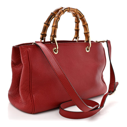 Gucci Pebbled Calfskin Medium Bamboo Shopper Tote Red 3 of 15