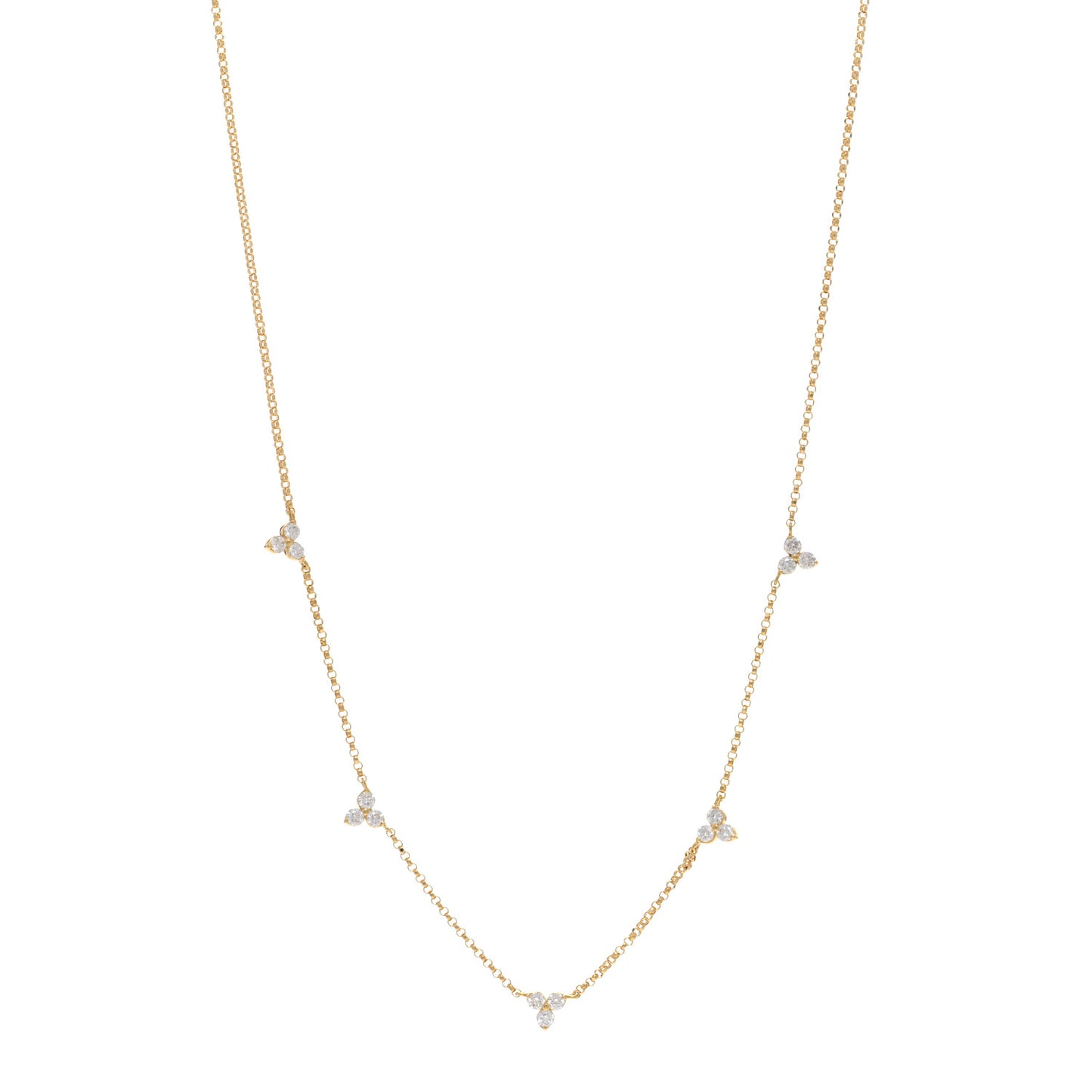 ROBERTO COIN 18K Yellow Gold Diamond By the Inch Five Station Flower Necklace