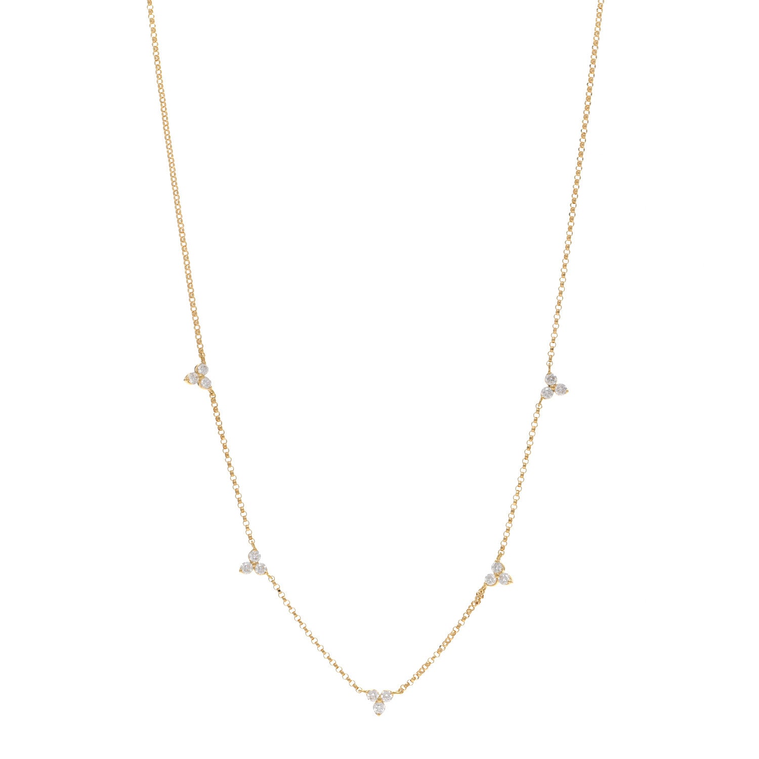 Roberto Coin ROBERTO COIN 18K Yellow Gold Diamond By the Inch Five Station Flower Necklace 1 of 5