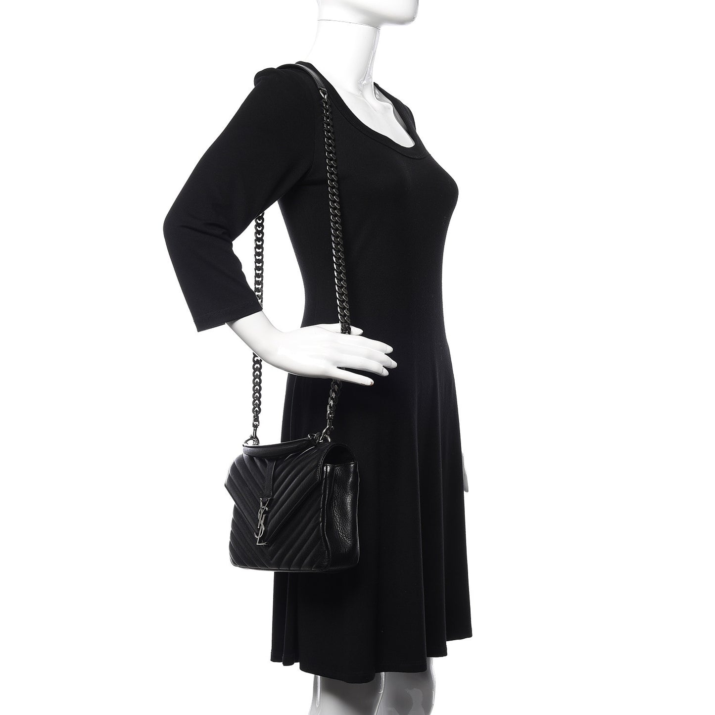 Sheepskin Matelasse Chevron Monogram Medium College Bag Black