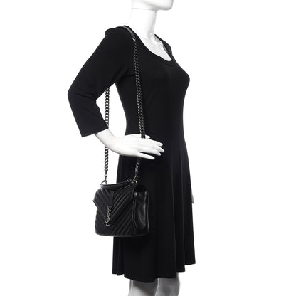 Saint Laurent Sheepskin Matelasse Chevron Monogram Medium College Bag Black 2 of 14
