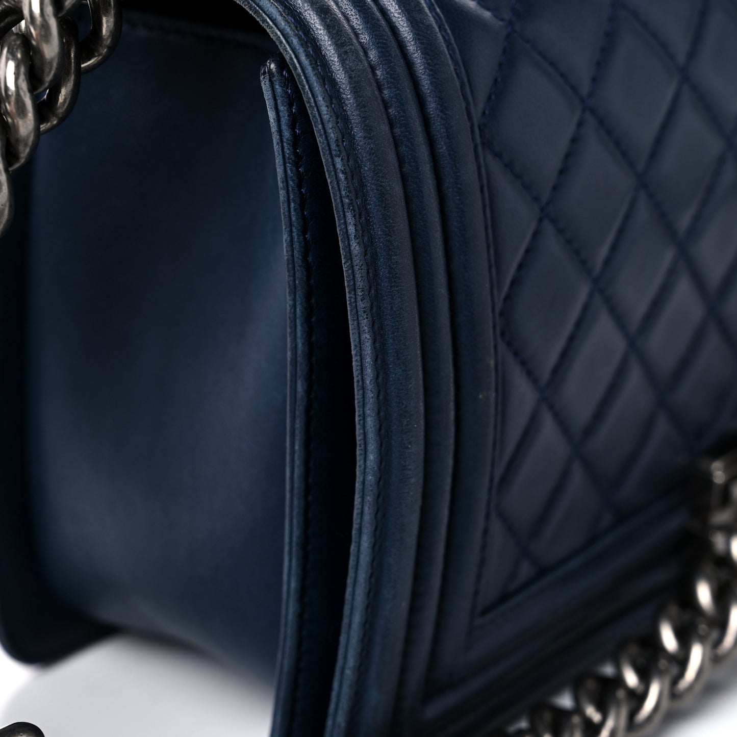 Lambskin Quilted Medium Boy Flap Dark Navy