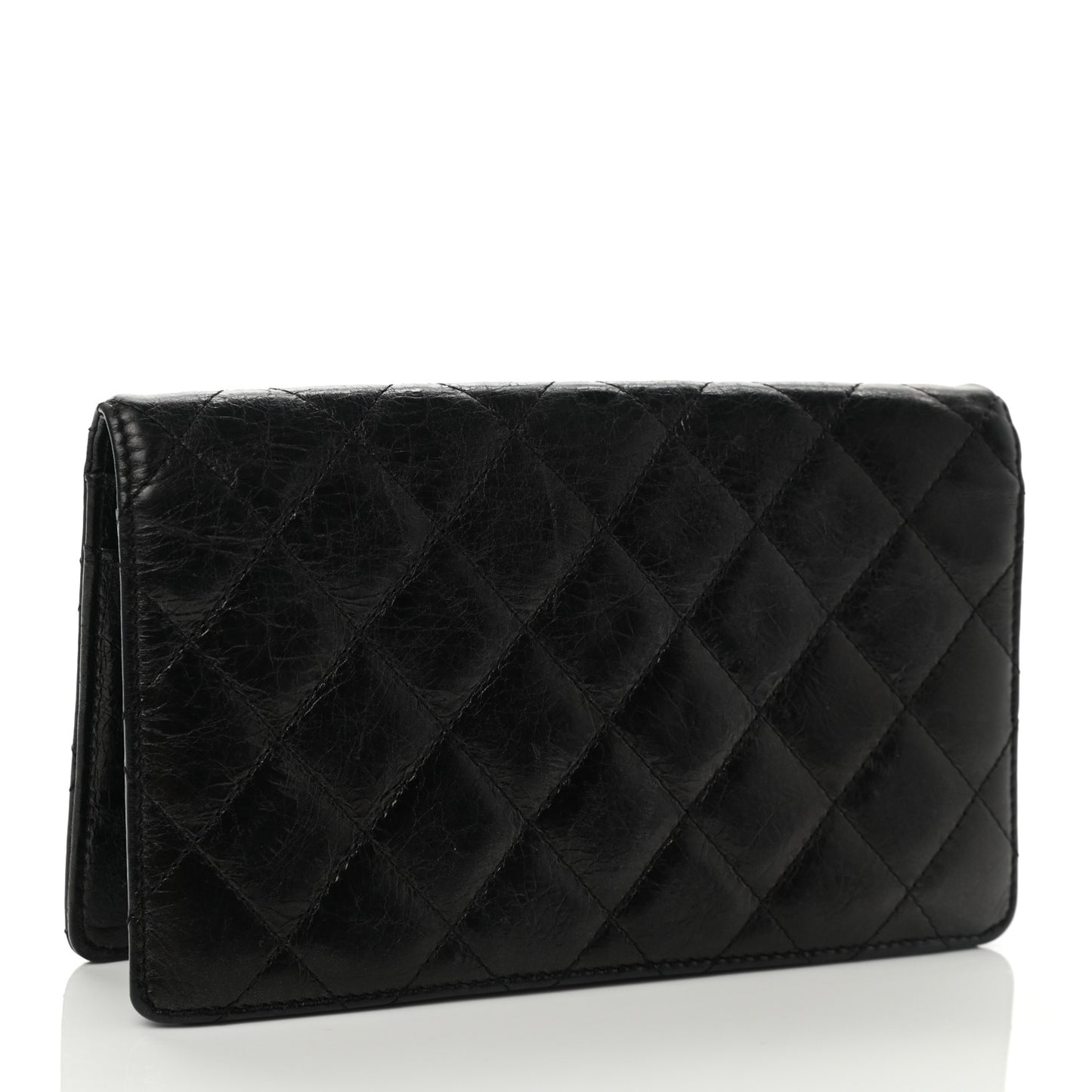 Patent Crumpled Calfskin Quilted Yen Reissue Wallet Black