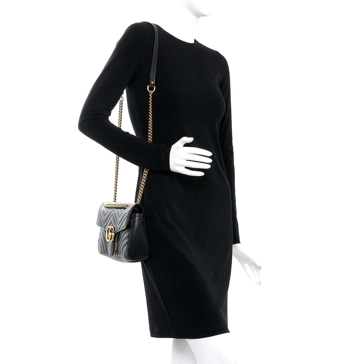 Calfskin Matelasse Small GG Marmont Shoulder Bag Black