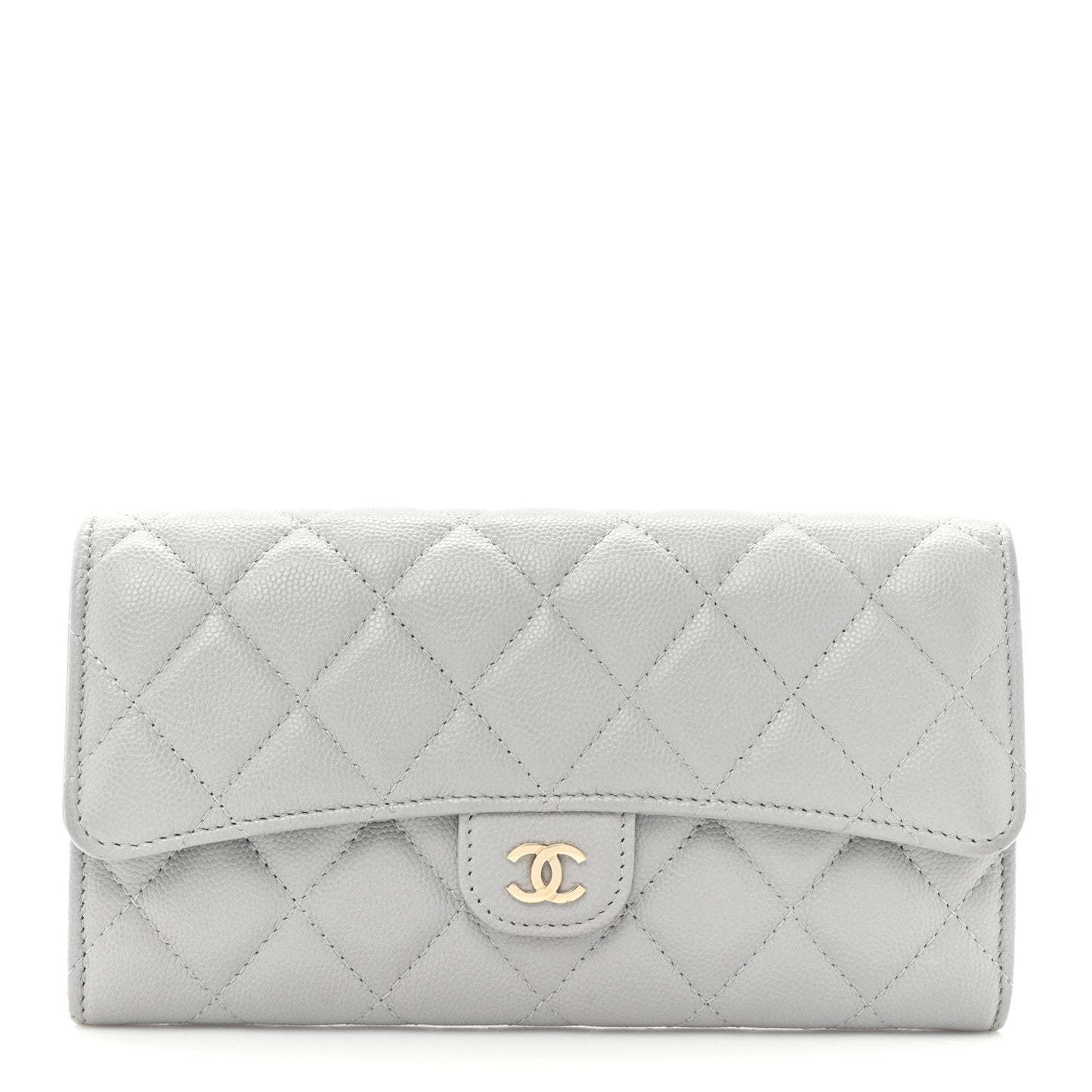 Caviar Quilted Large Gusset Flap Wallet Grey