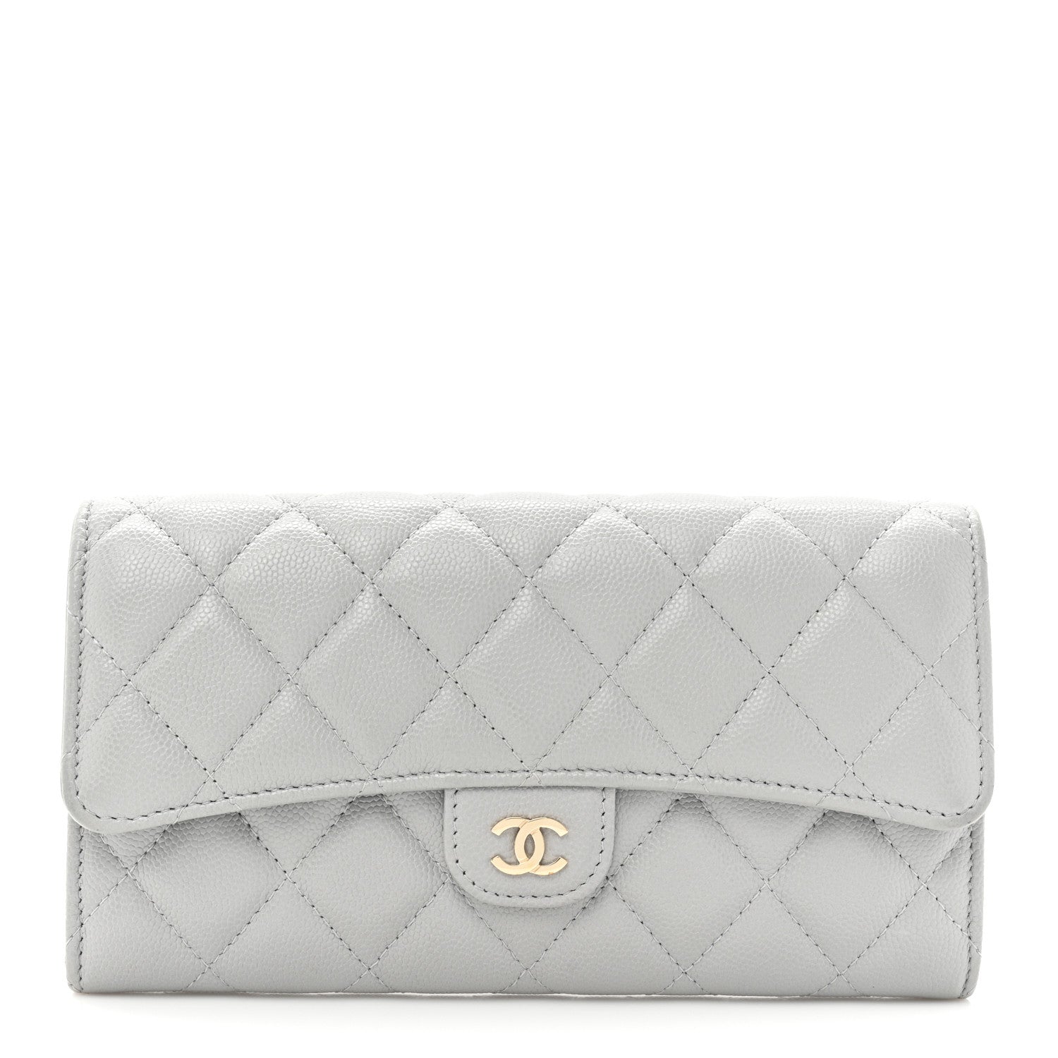 Chanel Caviar Quilted Large Gusset Flap Wallet Grey 1 of 19