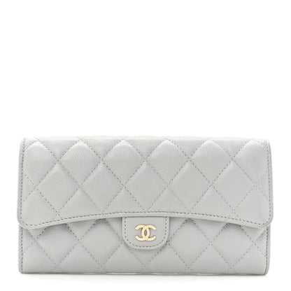 Chanel Caviar Quilted Large Gusset Flap Wallet Grey 1 of 19