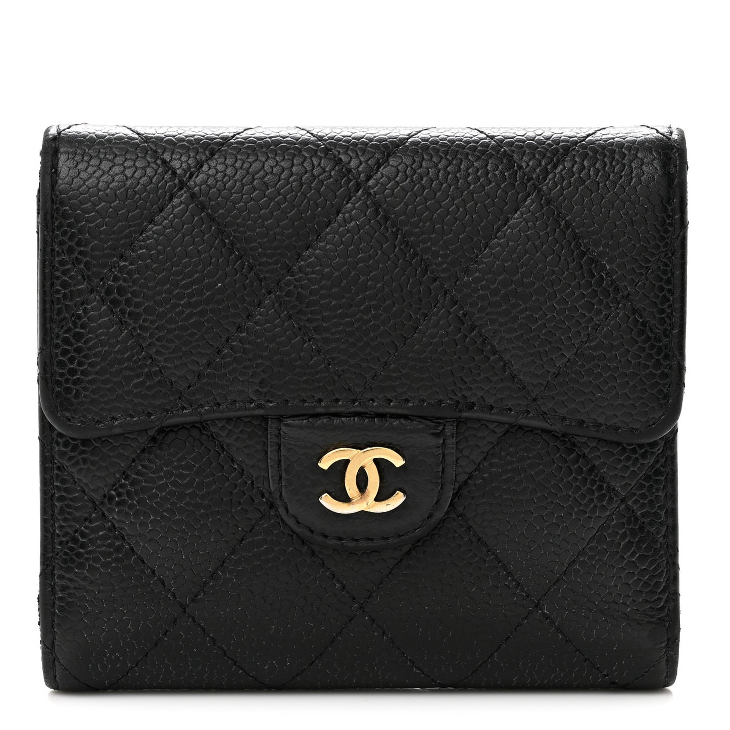 Caviar Quilted Compact Flap Wallet  Black