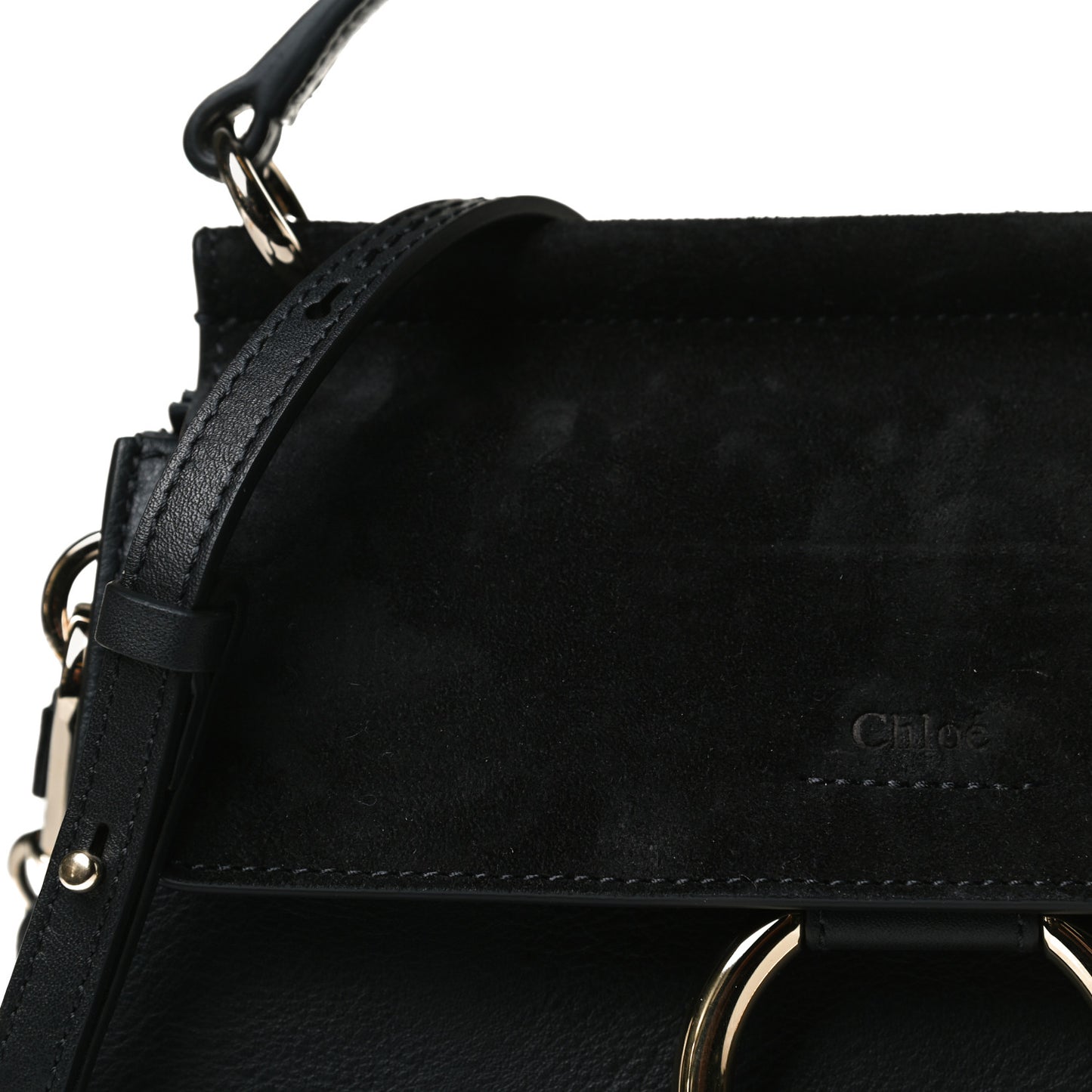 Suede Calfskin Small Faye Top Handle Bag Black