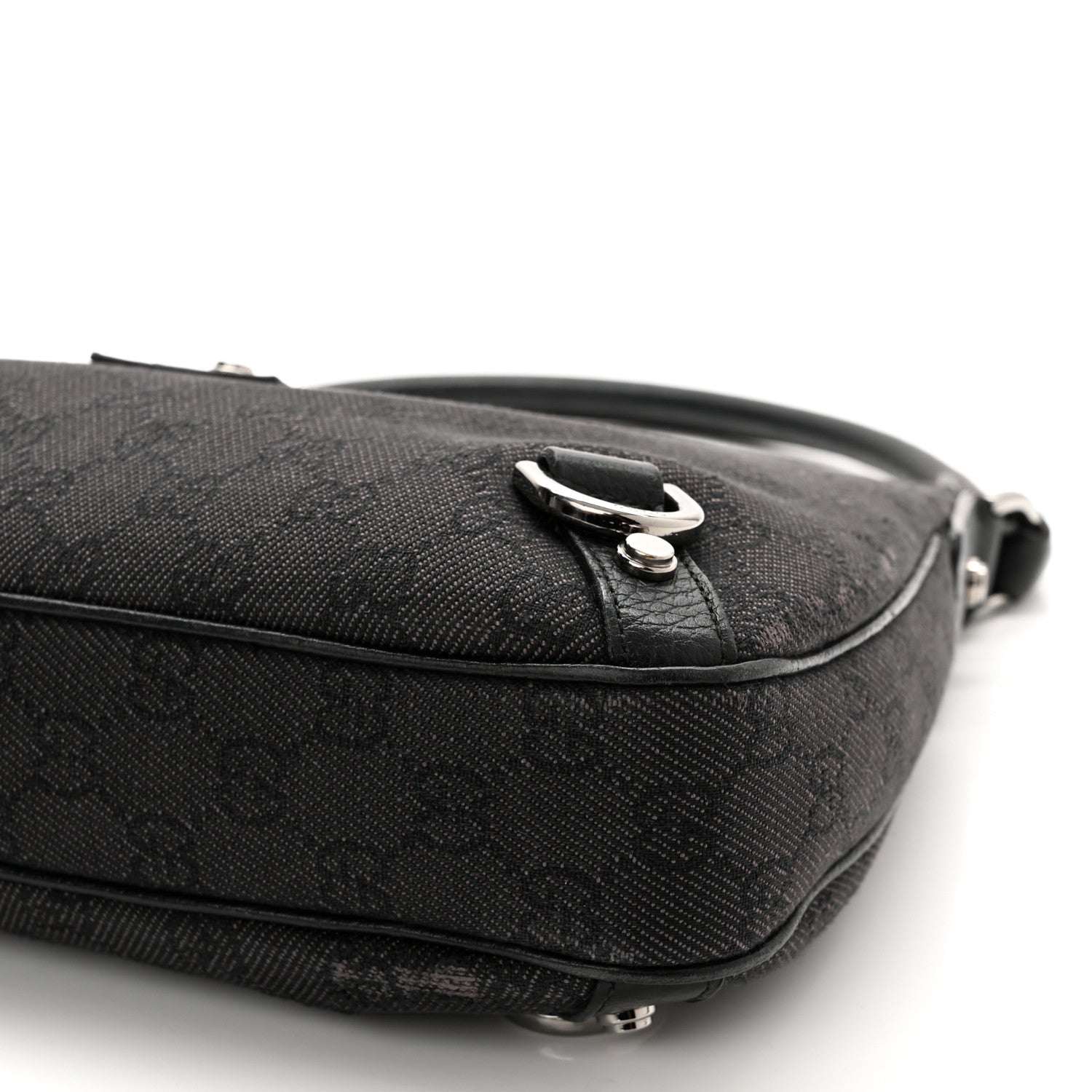 Gucci Denim Monogram Abbey D Ring Hobo Black 9 of 11